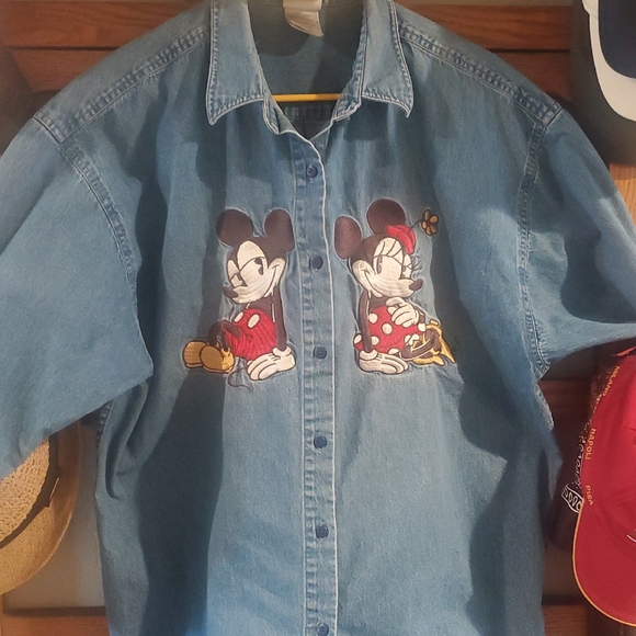 Walt Disney Tops - Denim Woman Shirt with Cartoon Disney Characters XL  #410